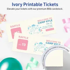 Avery Printable Rectangle Tickets, 2-1/8" x 5-1/2", Matte Ivory Cardstock, Laser/Inkjet, 80 Total