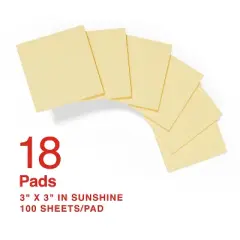 Staples Stickies Recycled Notes Blank 3" x 3" Yellow 18 Pads/PK (S-33YR18) 860852