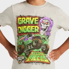 Boys' Monster Jam Grave Digger Short Sleeve Graphic T-Shirt - Gray