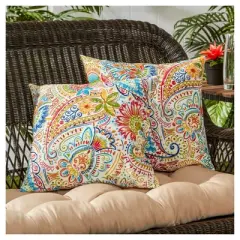 Set of 2 Jamboree Paisley Outdoor Square Throw Pillows - Kensington Garden
