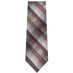TheDapperTie Men's Burgundy And Gray Stripes Necktie with Hanky