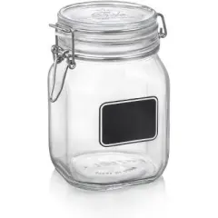 Bormioli Rocco Fido Square Clear Jar with Chalkboard, 33-3/4-Ounce