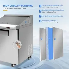 Winado 28 in. 7.1 Cu.Ft. 320W 115V Silver Refrigerated Salad Sandwich Prep Table