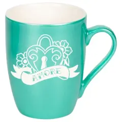 100 North Floral Heart 10 Ounce Seafoam Metallic Finish, Comfortably Fits Your Hands, New Bone China Coffee Tea Cup Mug, Amore