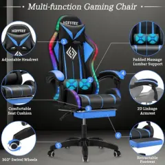 Hoffree Comfort Massage Gaming Chair Ergonomic Office PC Chair with Bluetooth Speaker & RGB Light