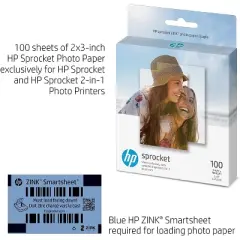 HP Sprocket 2x3" Premium Zink Sticky Back Photo Paper (100 Sheets) Compatible with HP Sprocket Photo Printers.