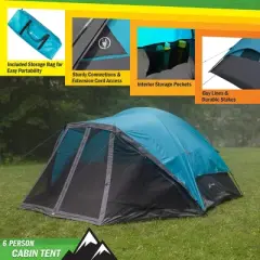 Wakeman Outdoors 6 Man Tent with Screen Room, Blue