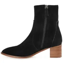 Journee Signature Womens Genuine Leather Airly Almond Toe Stacked Ankle Booties