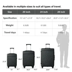 MAYEERTY 3-Piece ABS Luggage Set Suitcases with Multi-Position Handle, Silent Spinner Wheels, and TSA Lock - 20''24''28'', Dark Green
