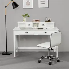 Yaheetech Modern Computer Desk Work Station with Removable Floating Organizer White