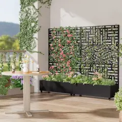 PexFix Metal Raised Garden Bed with Trellis and Wheels Planter Box for Climbing Plants Vines & Vegetables Drainage Holes Privacy Screen