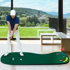 Costway 9.8FT X 3FT Par 3 Holes Golf Putting Green Mat Set for Indoor & Outdoor Practice