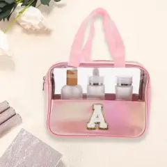 Unique Bargains Women's Clear Letter A Makeup Bag Pink 1 Pc