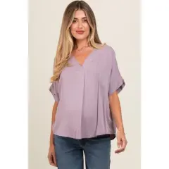 PinkBlush Lavender V-Neck Pin-Tuck Detail Maternity Top