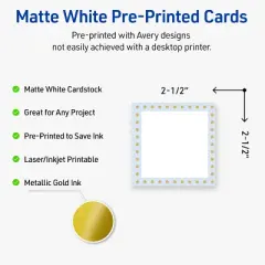 Avery Printable Square Cards, Gold Dots with Blue Border, 2.5" x 2.5", Matte White Square Cards, Laser/Inkjet, 90ct, Great for Business Cards