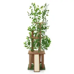 Sevobal Pet Tower Cat Tree with Artificial Leaves, Cat Condo and Scratching Post, Modern Cat Furniture, Brown, 27.2&ldquo;*19.3"*76.80"