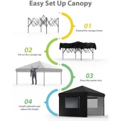 10x10 Pop Up Canopy Tent with 3 Sidewalls &ndash; Heavy Duty Commercial Canopy Instant Setup Waterproof UPF 50+ &ndash; Includes Carry Bag for Outdoor Events