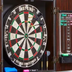 Viper Vault Deluxe Dartboard Cabinet with Shot King Sisal Dartboard and Illumiscore Scoreboard
