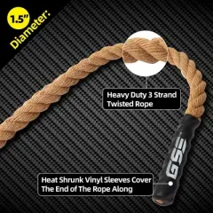 GSE Gym Sisal Climbing Rope, 1.5" Diameter Indoor & Outdoor Workout Rope for Fitness & Strength Training