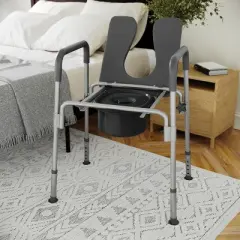 Flash Furniture Hercules Shower Commode Chair with Safety Rail, Height Adjustable Frame, Padded Seat & Armrests, Commode Pail with Lid, Fits Most Toilets