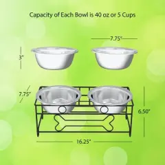 Pet Adobe Double Elevated Dog Bowls With Decorative Stand - Black/Silver