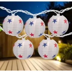 Northlight Patriotic Stars Paper Lantern Patio Light Set - 8.5' White Wire - 10ct