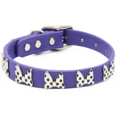 Buckle-Down Vegan Leather Dog Collar - Disney Purple with Silver Cast Minnie Mouse Bow Embellishments