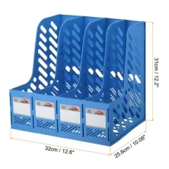 Unique Bargains PP Plastic Vertical Sturdy Detachable 4-Compartment Handle Design File Holder