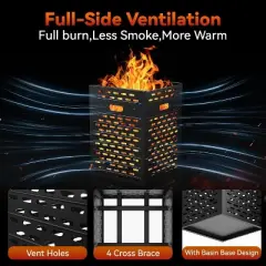 Steel Burn Barrel for Yard Waste - 2mm Thick Incinerator w/Base, Cover & Tools - Paper, Leaf, Wood Trash Burning