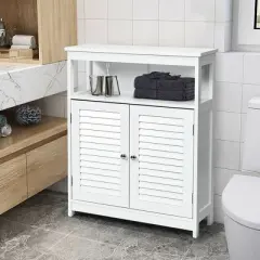 Costway Bathroom Wood Storage Cabinet w/ Double Shutter Door