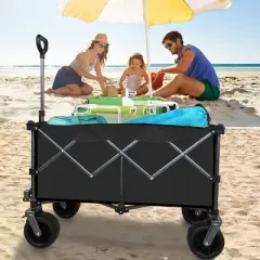 HTUTWOO Utility Collapsible Wagon Cart, Adjustable Handle & Cup Holders, Heavy Duty 400 lbs, All-Terrain Quiet Wheels
