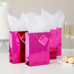 Blue Panda 20 Pack Small Metallic Hot Pink Birthday Gift Bags for with White Tissue Paper, 7.9 x 5.5 x 2.5 In