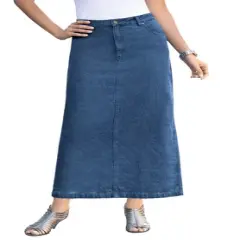 Jessica London Women&rsquo;s Plus Size Classic Cotton Denim Midi Skirt