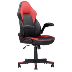 APRILSOUL Black and Red Adjustable Ergonomic Gaming Chair, Faux Leather Upholstered Office Chair with 360-degree Swivel and Tilt Control