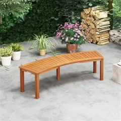 MOEPISY 2ps Outdoor Curved Acacia Wood Fire Pit Bench With Slatted Seat