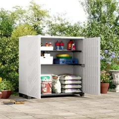 Decksplore Outdoor Storage Shed Weather Resistance, Horizontal Outdoor Storage Box Cabinet for Garden, Patios, Backyards