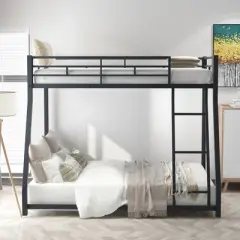 Twin over Full Metal Floor Bunk Bed with Ladder-ModernLuxe