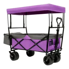 DSVIMOY Collapsible Wagon with Canopy, Wagon Stroller, Foldable Wagon for Camping, and Garden Use, Purple, 45.28"*22.83"*38.78"