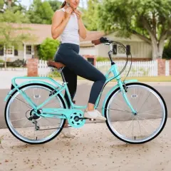 INFURNIC Bicycles 7 Speed Ladies Bike with Steel Frame and V Brakes for Women Commuter and Leisure Riding, Green, 66.5"*45.7"*22.05"