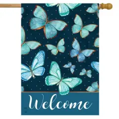 Blue Butterflies Spring House Flag Welcome 28" x 40" Briarwood Lane