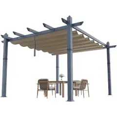 10x13ft Aluminum Pergola with Adjustable UV Waterproof Canopy Rust Resistant Frame Blue Curtains Easy Assembly