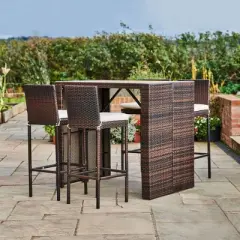 5pc Bar Height Outdoor Dining Set with Acacia Wood Tabletop - Teamson Home
