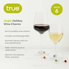 True Jingle: Holiday Wine Charms for Glass Identification, Drink and Party Accessories, Jingle Bells drink markers, set of 6