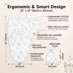 3-Pack Organic Swaddle Sleep Sacks Baby with Knot Hats, Newborn Premies Swaddles Wrap 0-3 Months, Ergonomic Wearable Blanket