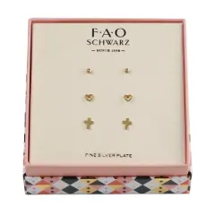 FAO Schwarz Cross, Heart and Ball Stud Trio Earring Set