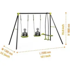 YUHAO Children  Three Seat Metal Safe Swing Set 440lbs, Outdoor Toys，Age 3+ , Black and Green