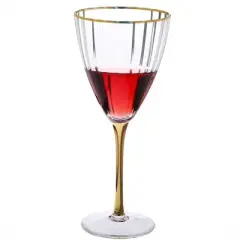Classic Touch Set of 6 Textured Wine Glasses with Gold Stem and Rim