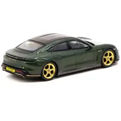 Porsche Taycan Turbo S Midnight Green Met. w/Black Top & Gold Wheels 1/64 Diecast Model Car True Scale Miniatures & Tarmac Works