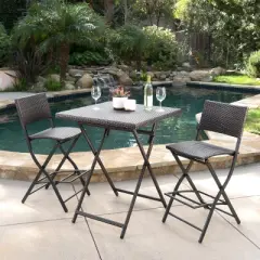 Christopher Knight Home Margarita Outdoor Wicker 3 Piece Folding Bistro Bar Set, Multibrown