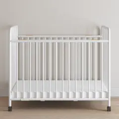 Child Craft Little Dreamer Metal Compact Folding Portable Crib with 2" Mattress & 2 Locking Wheels, Durable Construction, Easy to Clean (White)